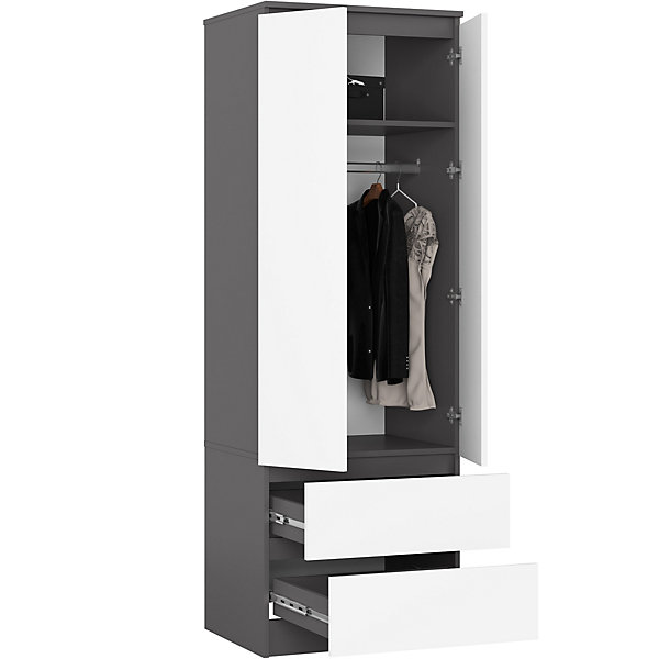 Armoire AKORD S60 Gris Graphite 60 cm 2 portes 2 tiroirs façade Blanche 1 étagère 60x51x180 cm