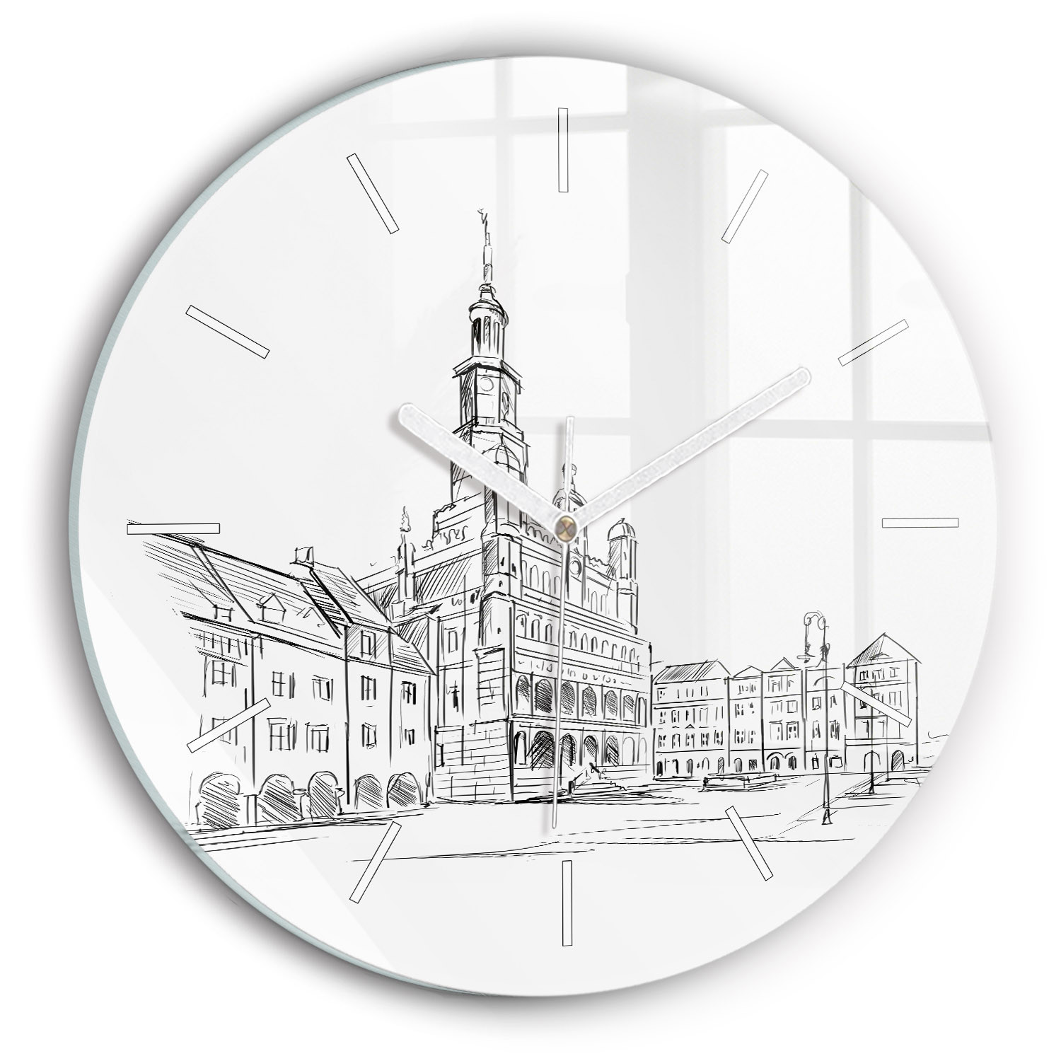 Cichy Zegar Dekoracyjny Szkic starego miasta Poznań fi30