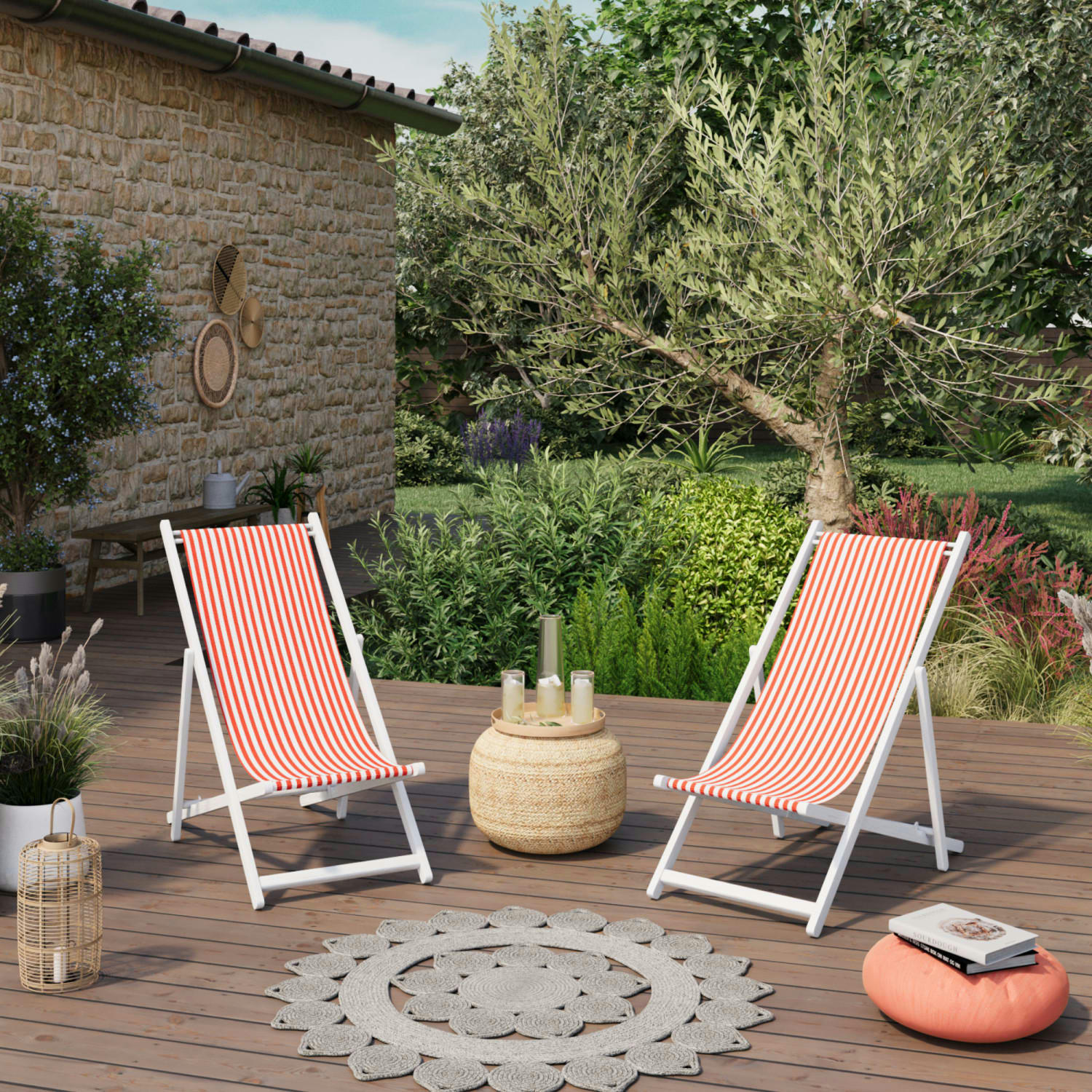 LACQUY - Lot de 2 chiliennes en bois orange