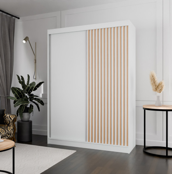 Szafa z lamelami 150 cm - biała   lam. craft złoty