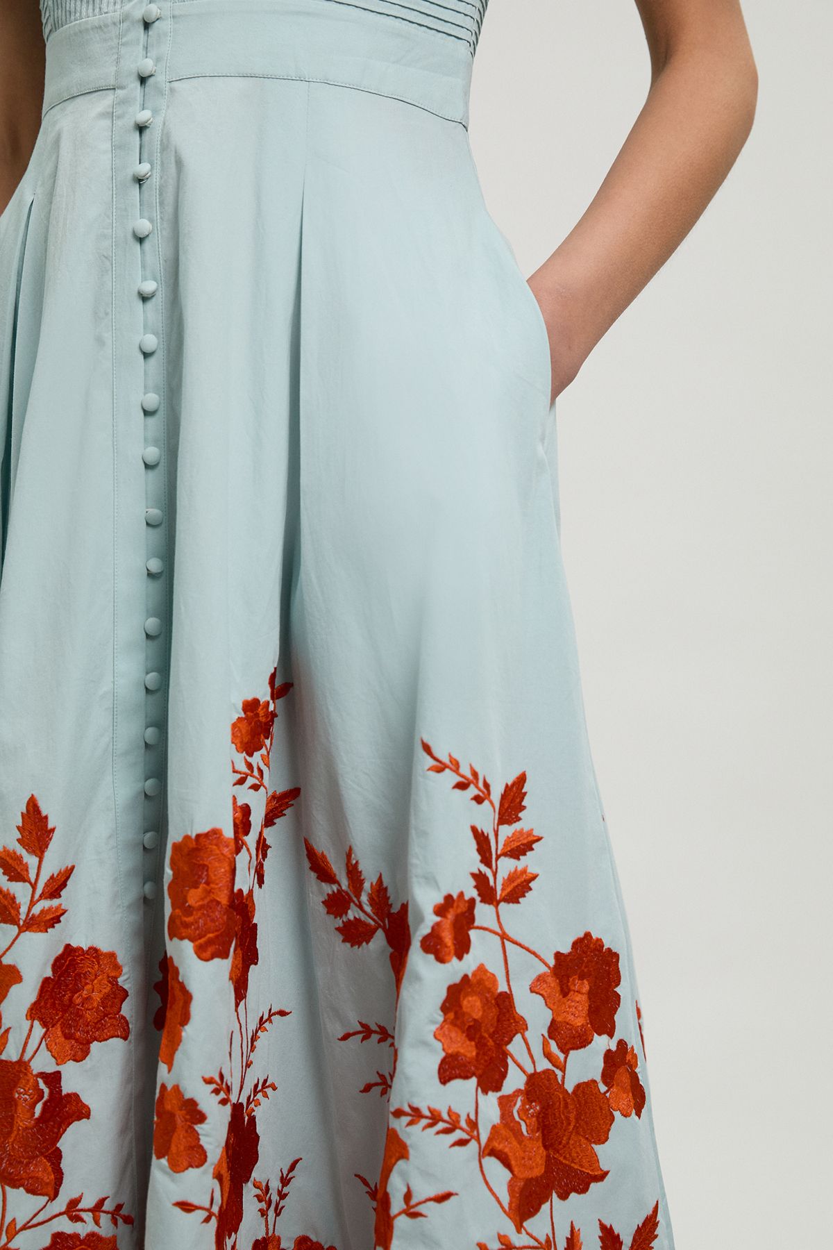 KarenMillen Embroidered Detail Pintuck Waist Shirt Dress
