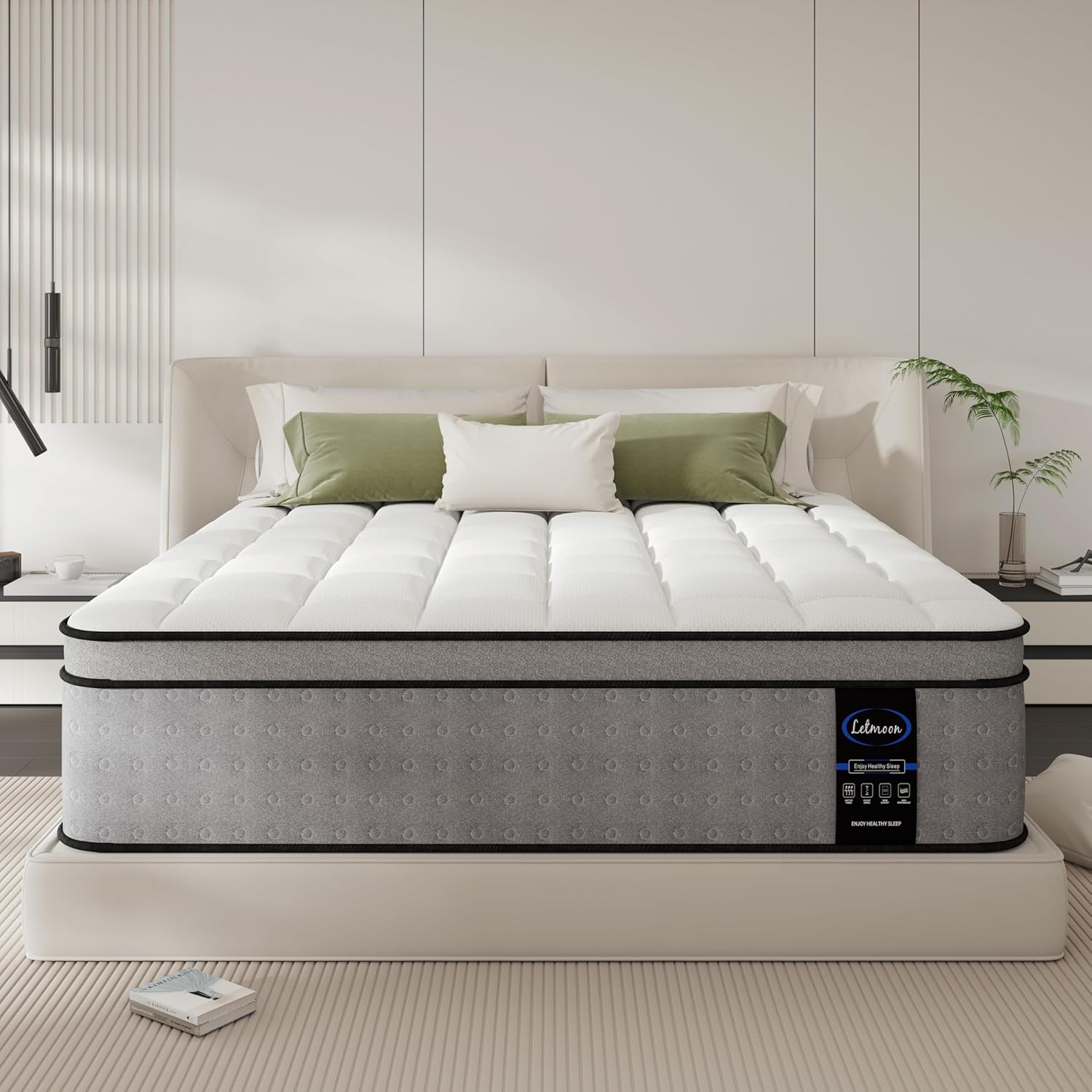 ETMOON 12 Inch Twin XL Mattress, Hybrid Memory Foam Mattress, Medium Firm for Side & Back Sleepers, Motion Isolation, Reinforced Edges, Targeted Back Support, No Fiberglass, Bed in a Box