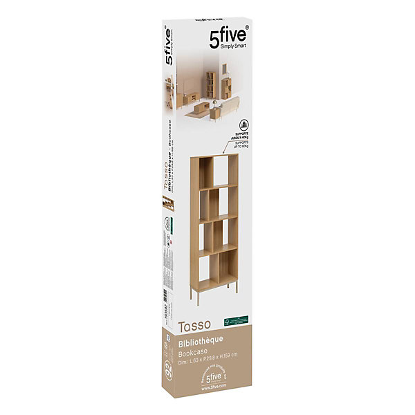 Bibliothèque Tasso 8 cases 63x159cm effet bois naturel - Beige- 5five