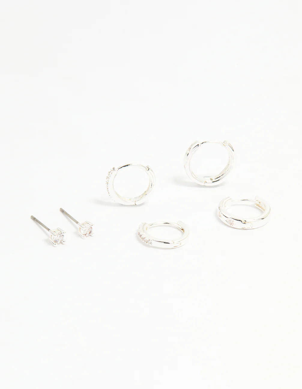 Silver Cubic Zirconia Celestial & Classic Huggie Earrings 3-Pack