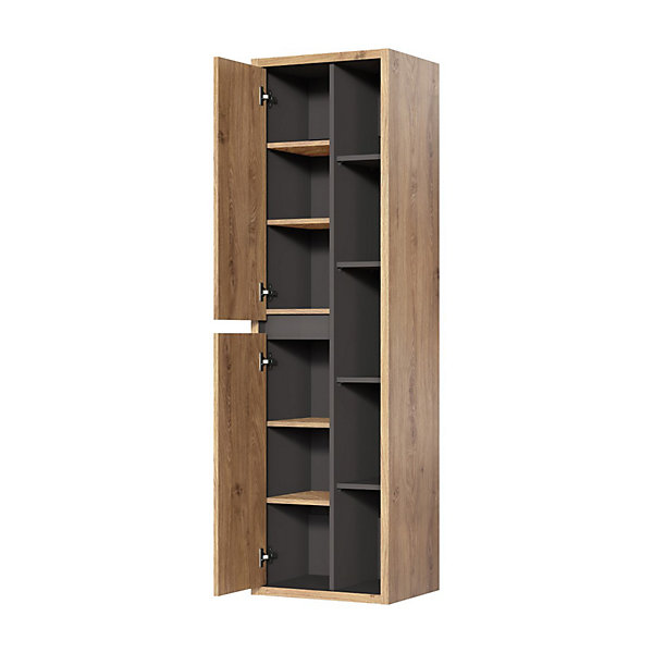 Colonne salle de bain MATT 170 cmChene clair et gris anthraciteDesign suspendu moderne
