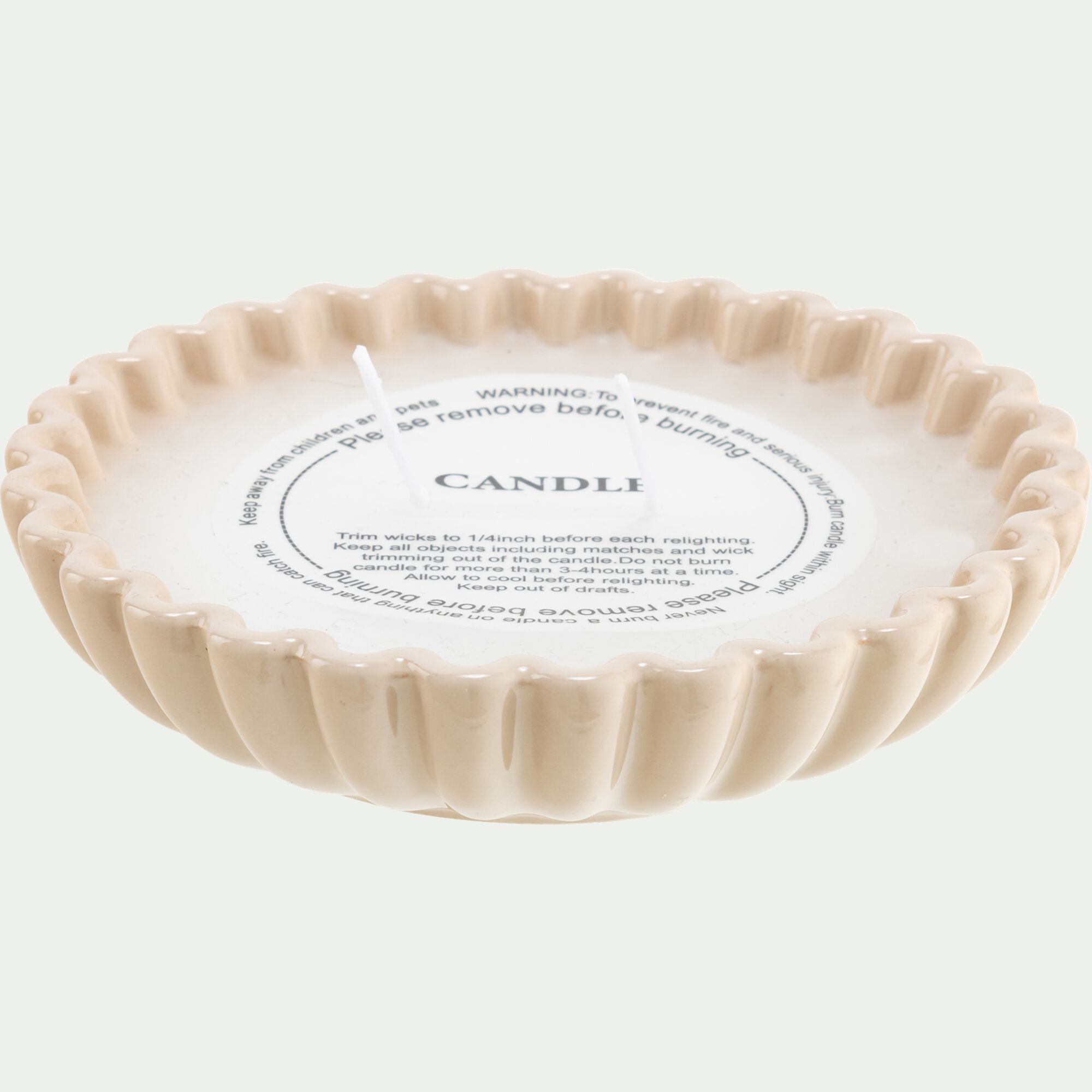 DELYO - Bougie pot en céramique D14,5xH3,5cm - blanc écru