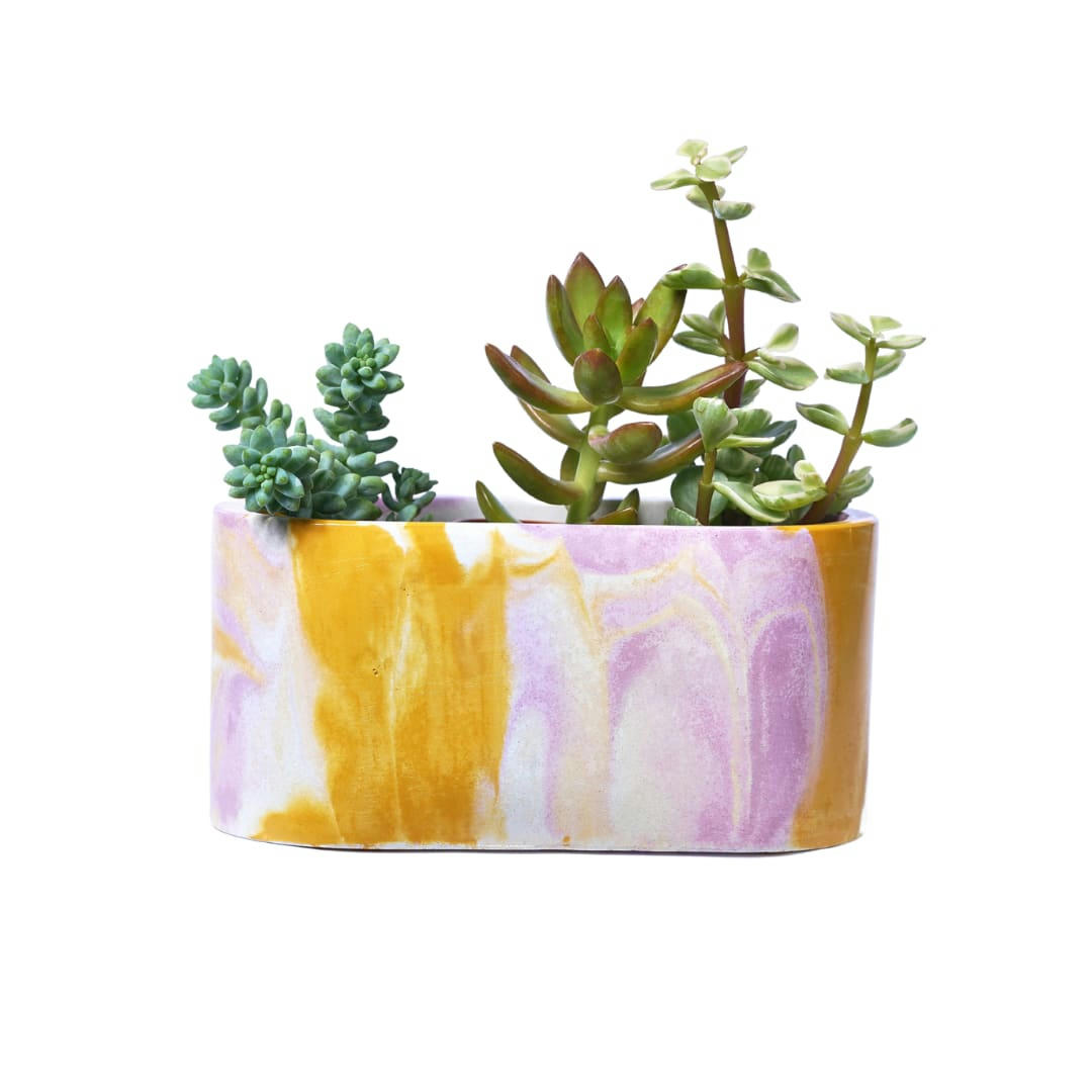 MINI JARDI TIE&DYE - Mini jardinière tie&dye béton rose et jaune