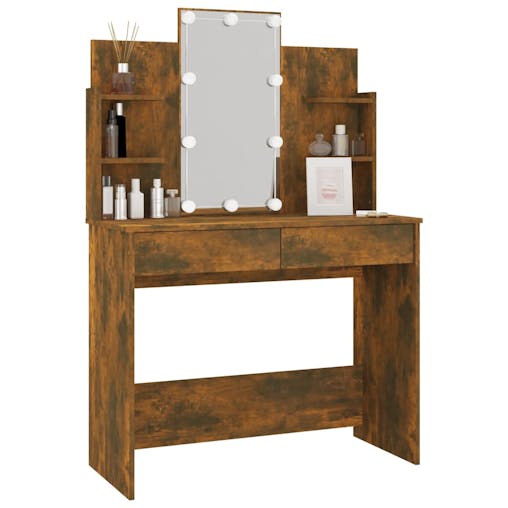 NNEVL Dressing Table with LED Smoked Oak 96x40x142 cm