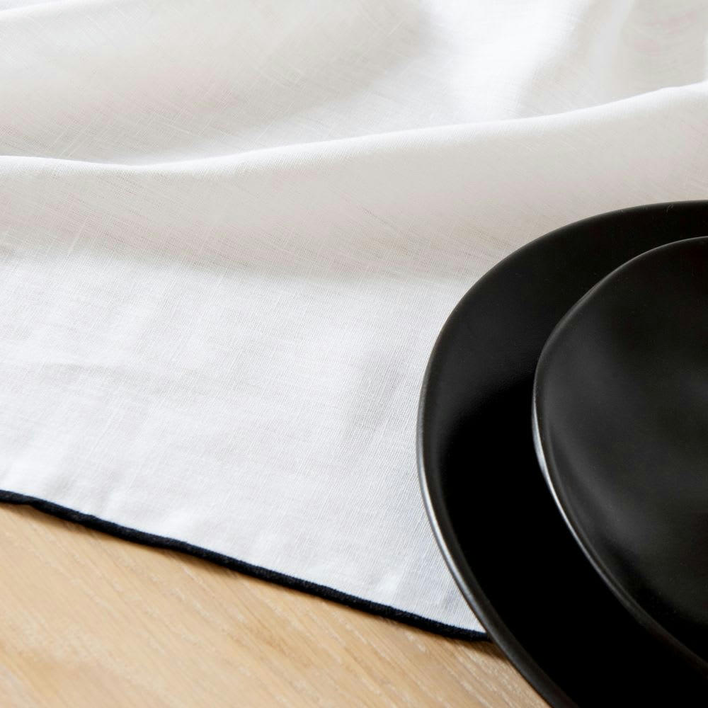 - Nappe en lin lavé blanc et noir 150x250