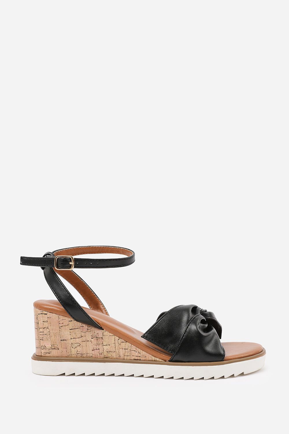 Where's That From Qween' Wide Fit Knot Detail Wedge Shoes With Buckle Ankle Strap