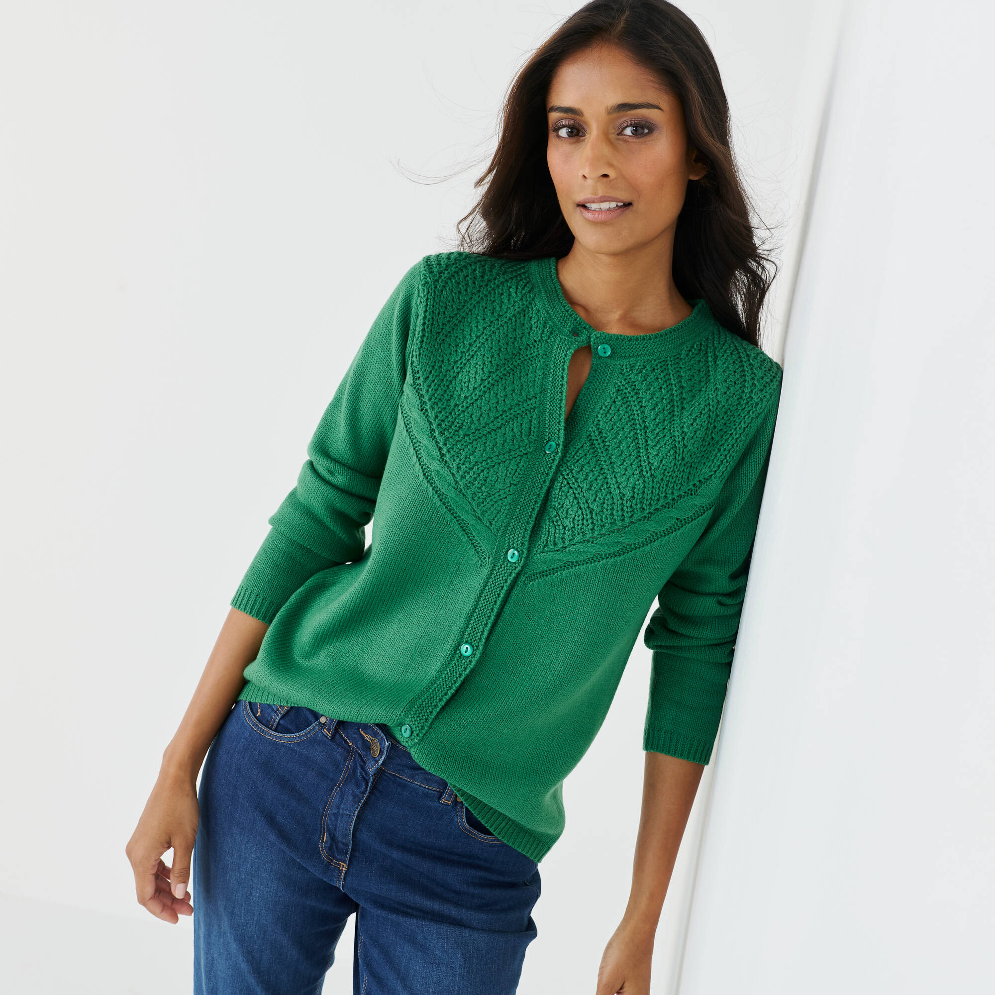 Gilet boutonné, maille fantaisie