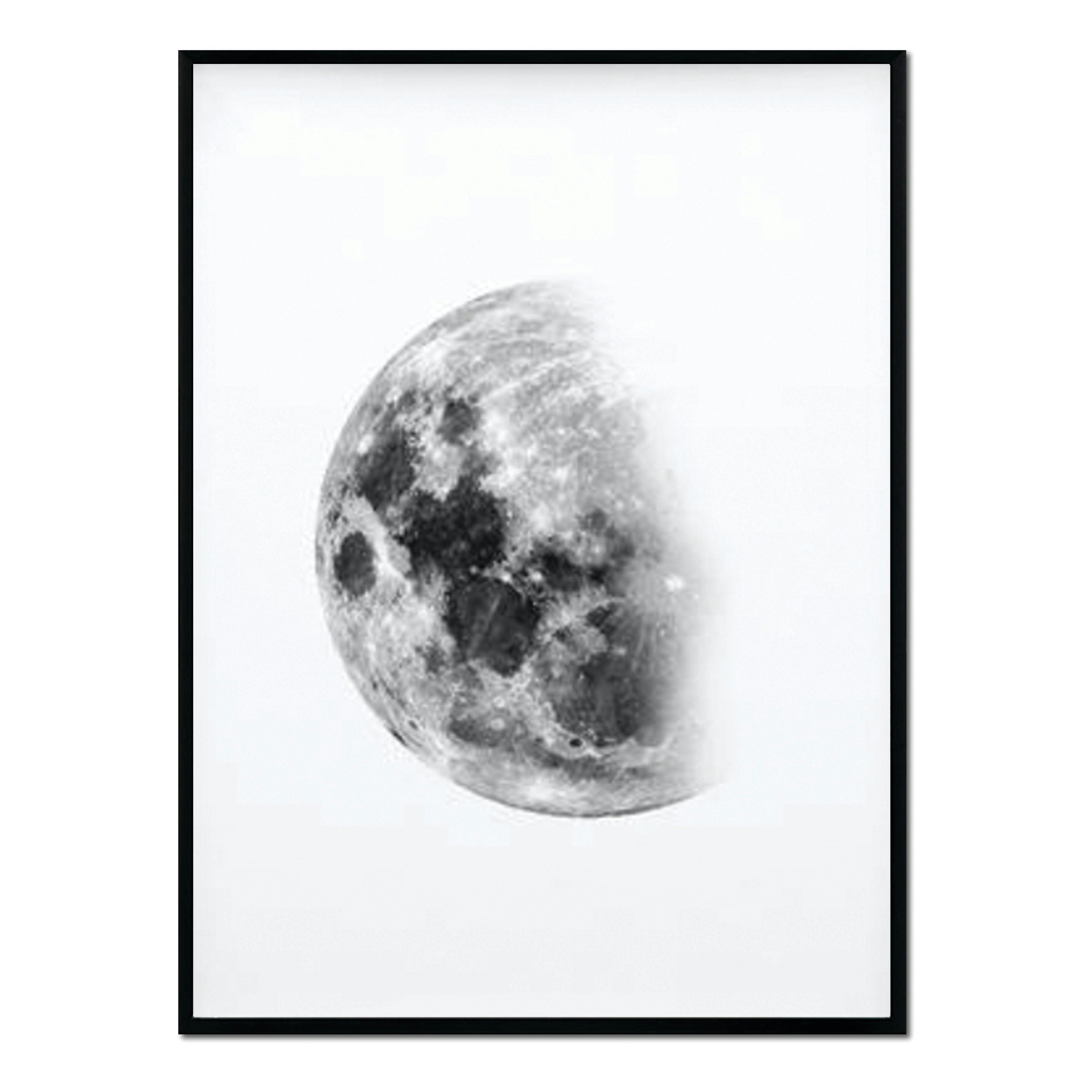 BW - Affiche avec cadre noir - Lune - 50x70