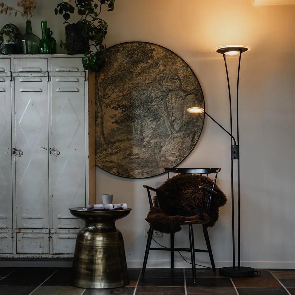 Qazqa staande lamp met leesarm ibiza zwart ge?ntegreerde led