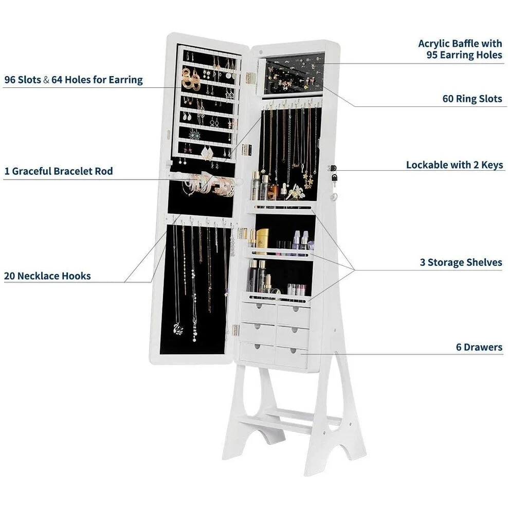 Large Capacity Dressing Mirror Makeup Jewelry Armoire Angle Adjuestable