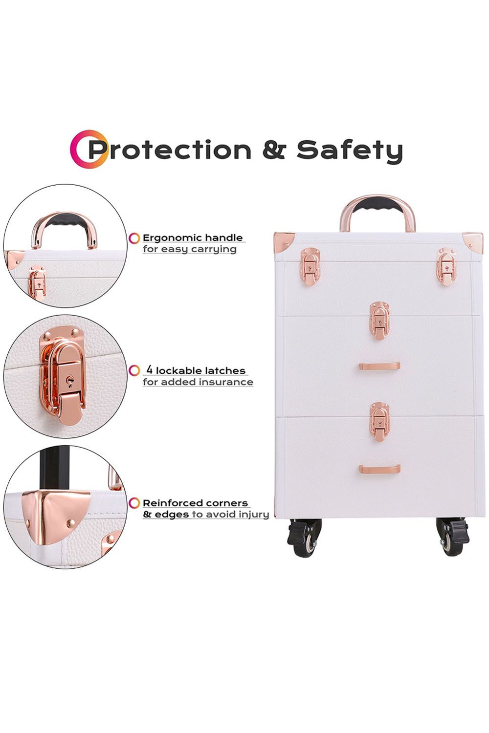 Living and Home 3 in 1 Professional Cosmetic Trolley Case Makeup Box Nail Luggage Storage Organizer,Professional Dresser Makeup Case Beautician Service