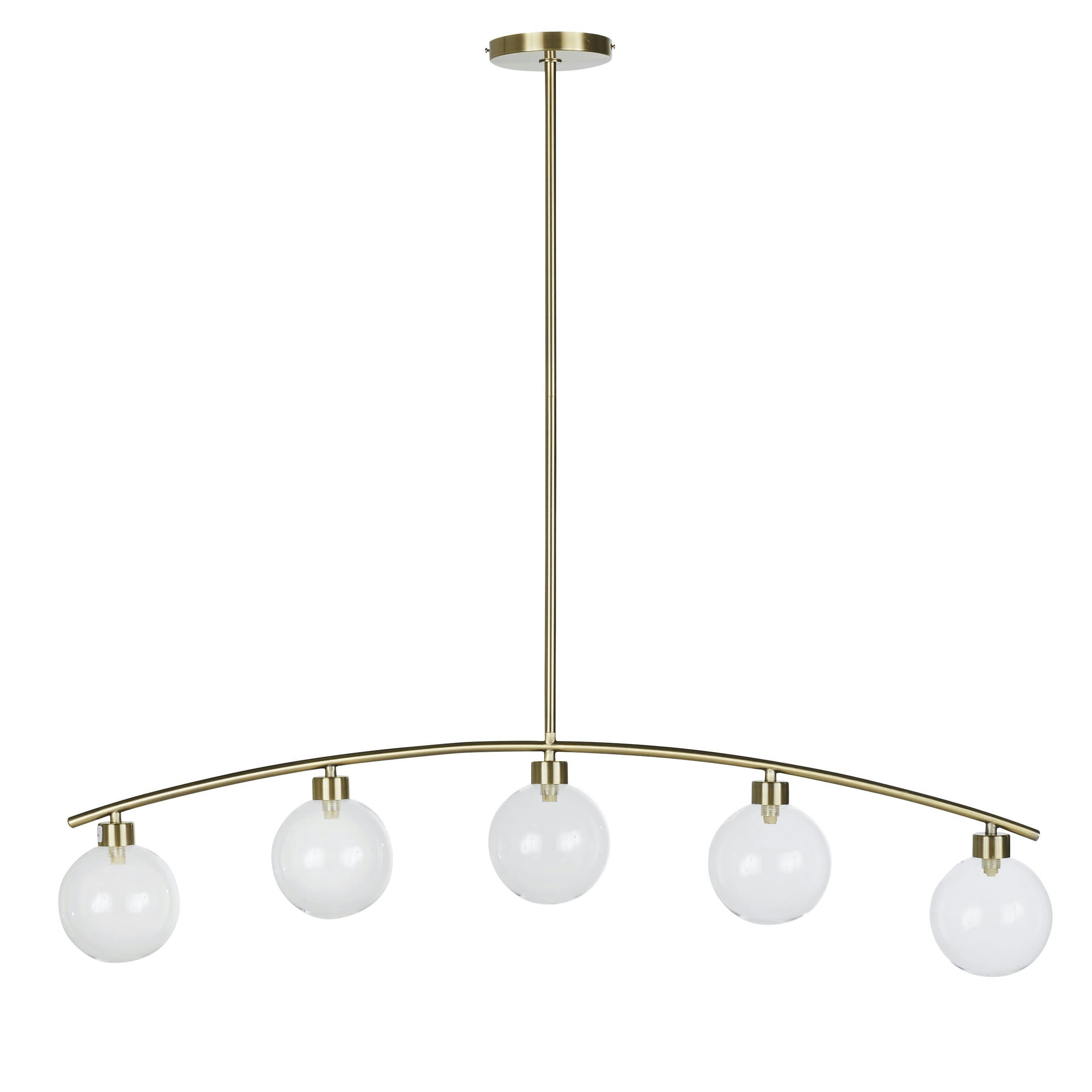 BARBEL - Suspension rampe en métal doré et 5 globes transparents