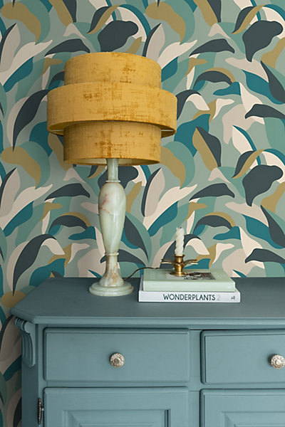 ESTAhome papier peint feuilles tropicales bleu canard et bleu canard 50 x 900 cm