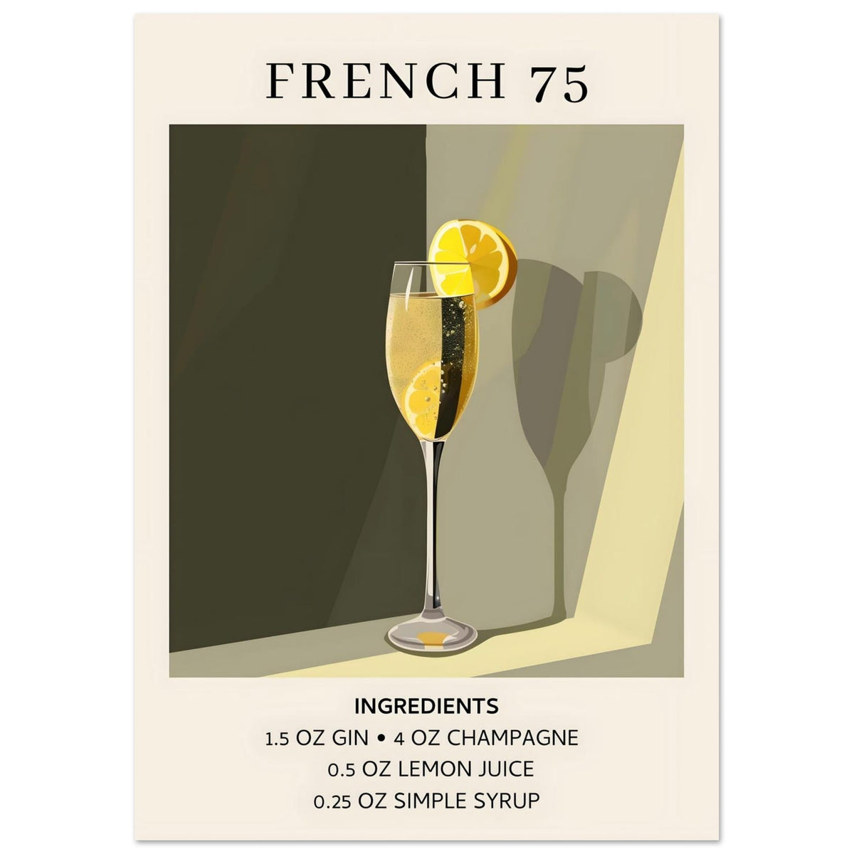 Artfulprints Poster French 75 cocktail - Ingrediënten  - A4 21x29.7 cm - Groen