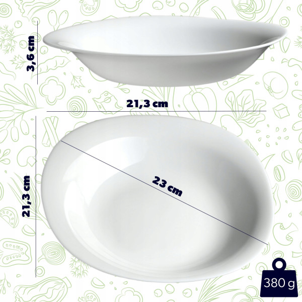 Kadax Talerz Obiadowy Głęboki 23cm Biały 6szt