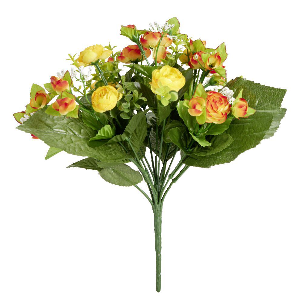 Bouquet fleurs artificielles gypsophile/renoncule 14 tiges orange H30cm
