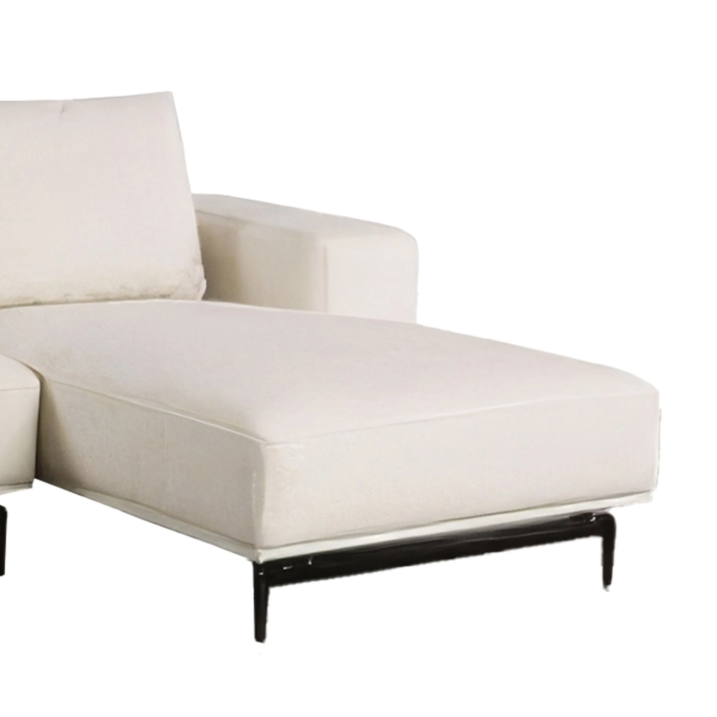 Aera Sectional Sofa w Right Chaise, White Wool, Black Metal, 119 Inch