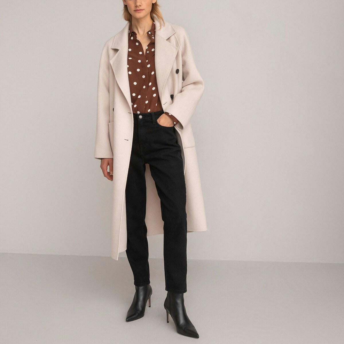 Chemise fluide, manches longues, imprimé à pois