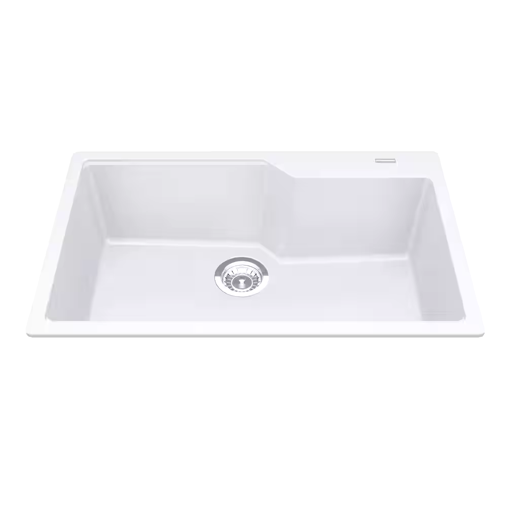 Kindred Urban Drop In Granite Single Bowl Kitchen Sink, 30.7-in x 19.69-in x 9.06-in, Polar White