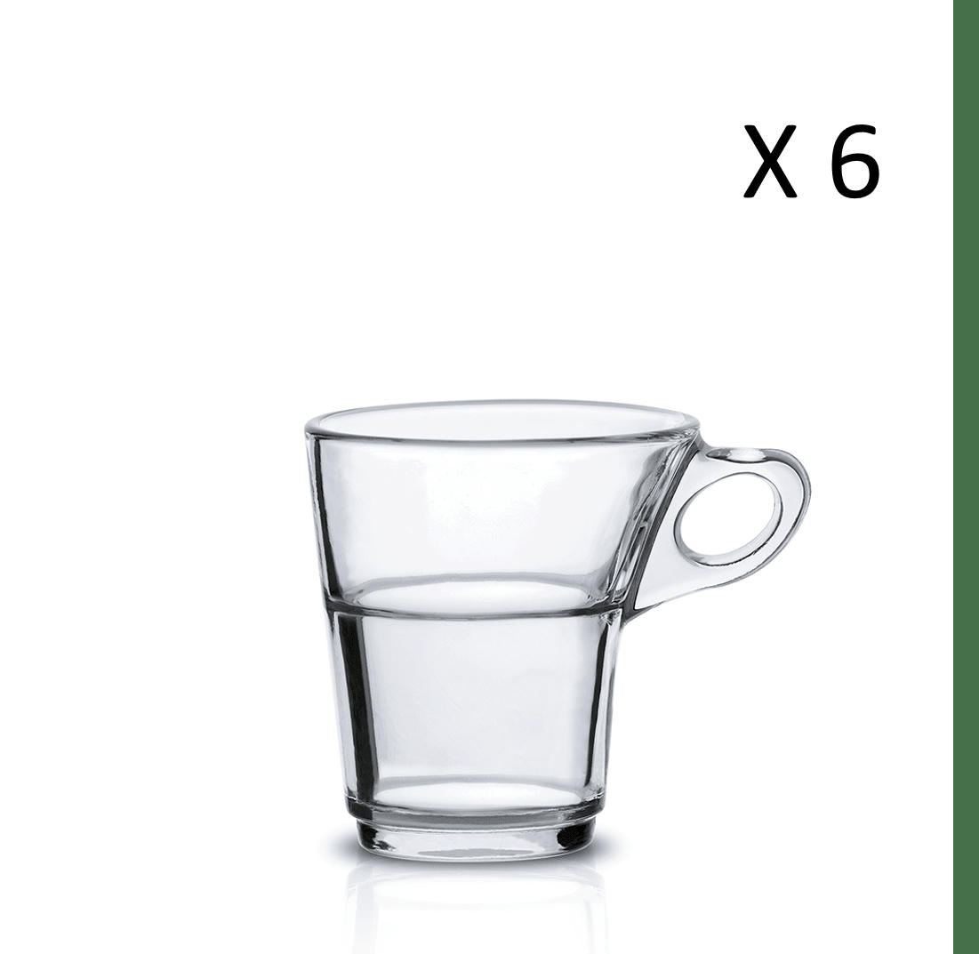 CAPRICE - Lot de 6-Tasse à espresso avec anse 9cl en verre résistant transparent