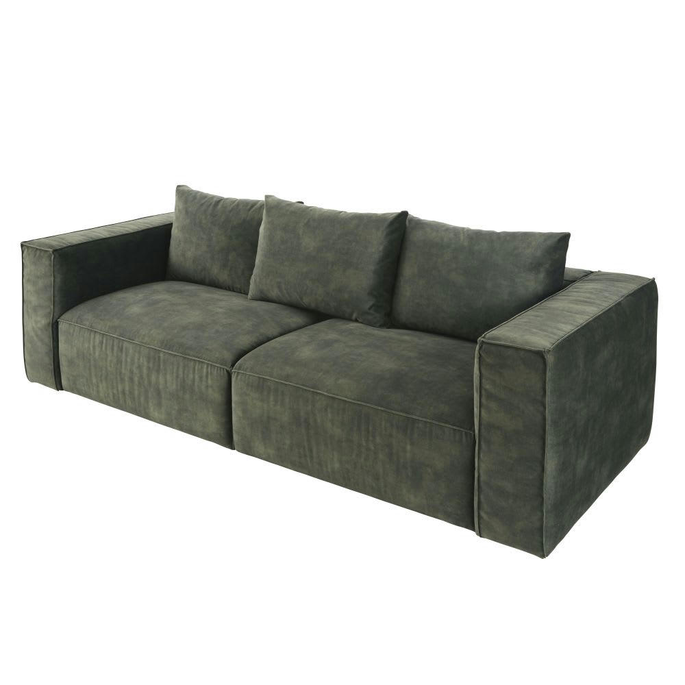 Barack - Canapé 4 places en velours vert foncé