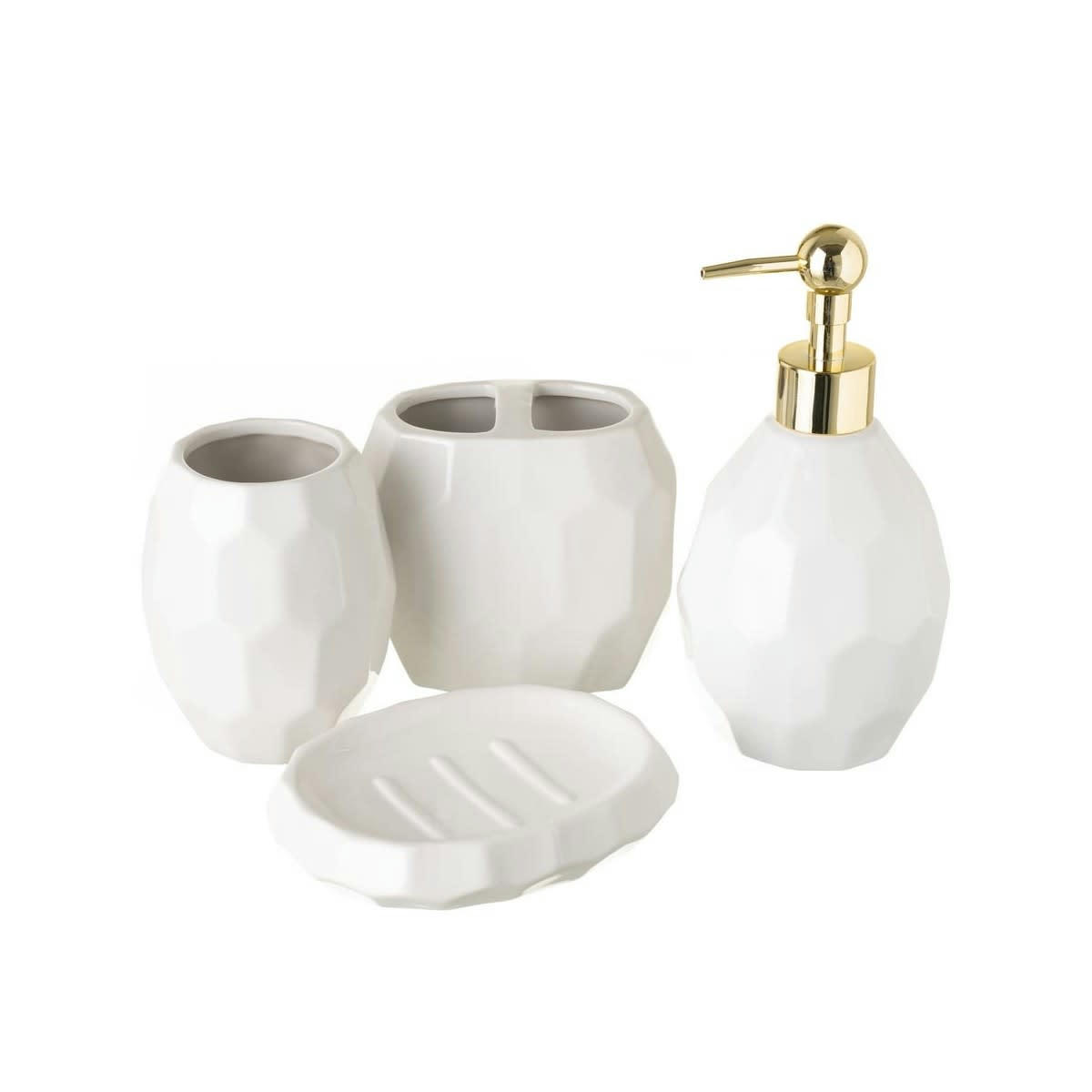 - Set salle de bain céramique blanc et or 4 pièces
