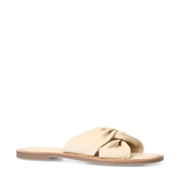 Off white leren slippers met knoop detail