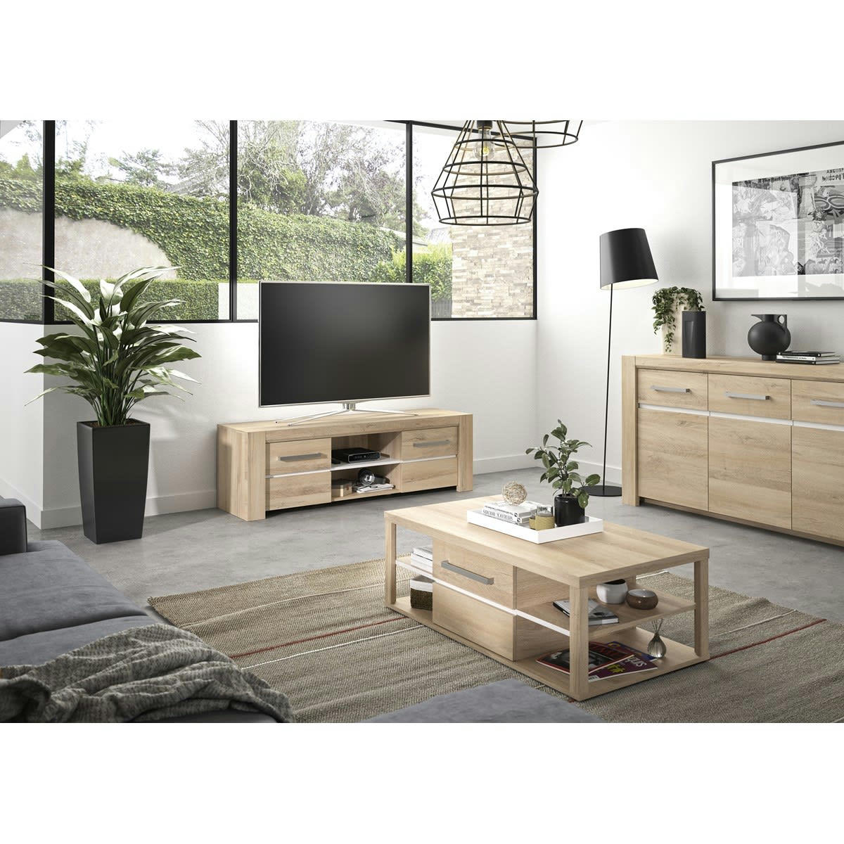 OLERON - Meuble tv effet bois beige 45x160x50