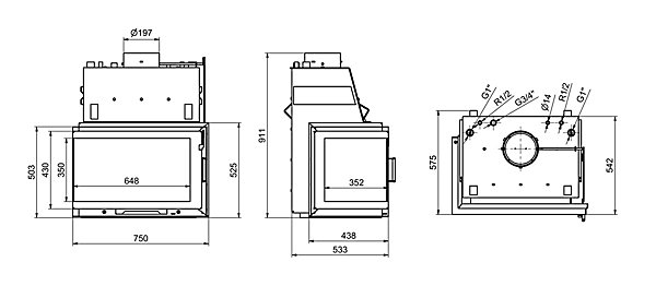 Insert bouilleur PANAQUA CG 75 - 14.4 - 24 kW version gauche