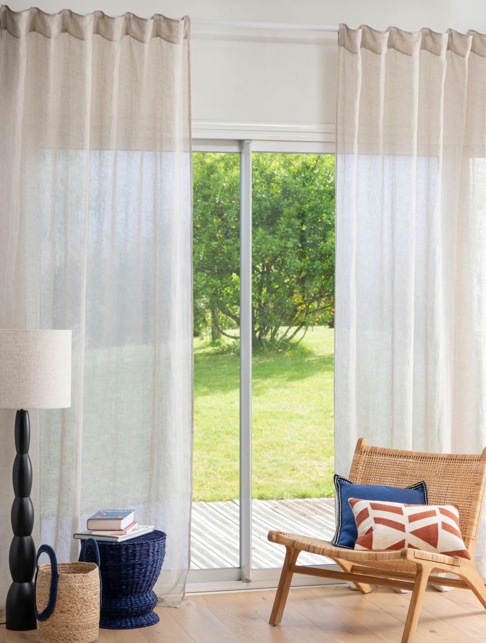 - Rideau à passants voilage en lin beige à l'unité 140x260