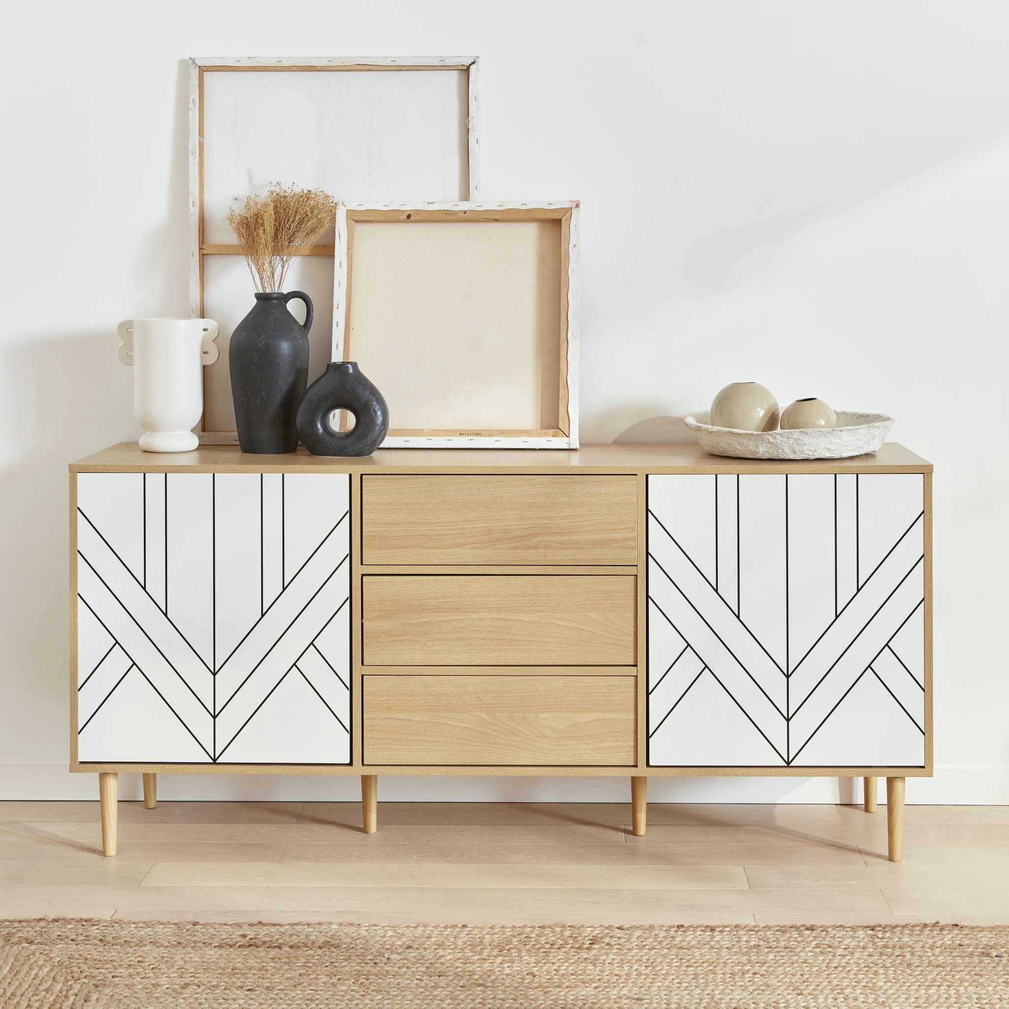 MIKA - Buffet de rangement bois & blanc