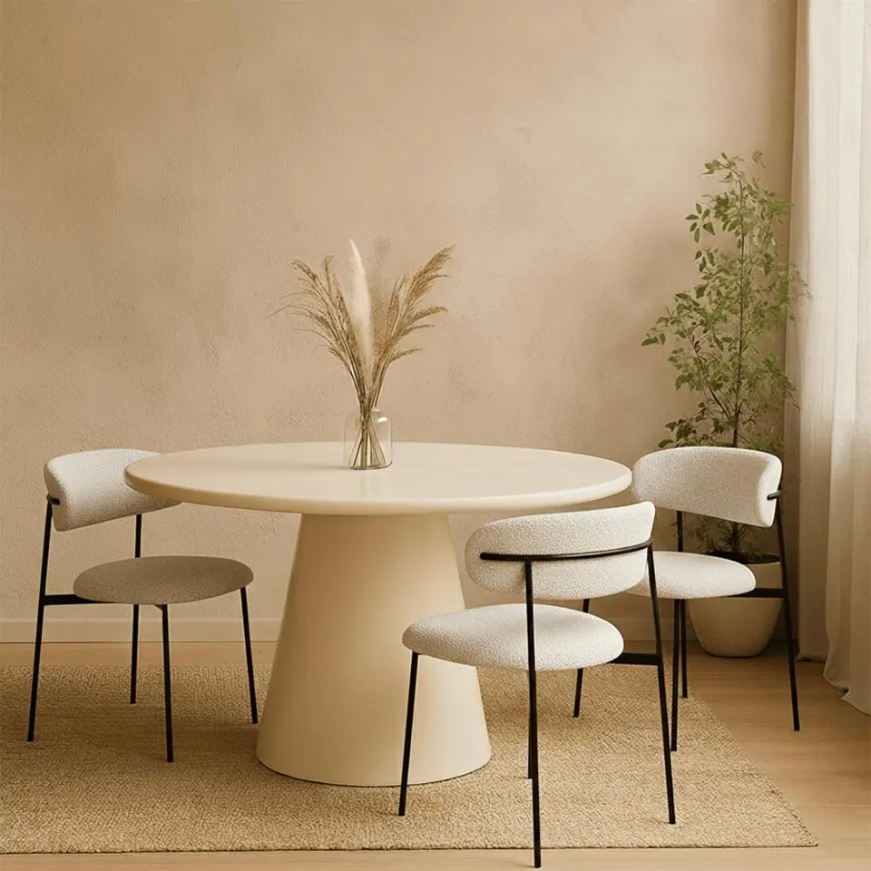 Mangohoutonline - Eettafel Savannah Microcement 120cm Beige Rond Beige