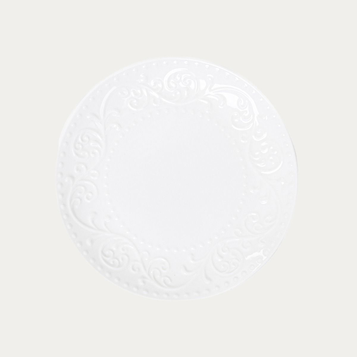 Talerz SYLIA deserowy biały z ornamentem 21 cm