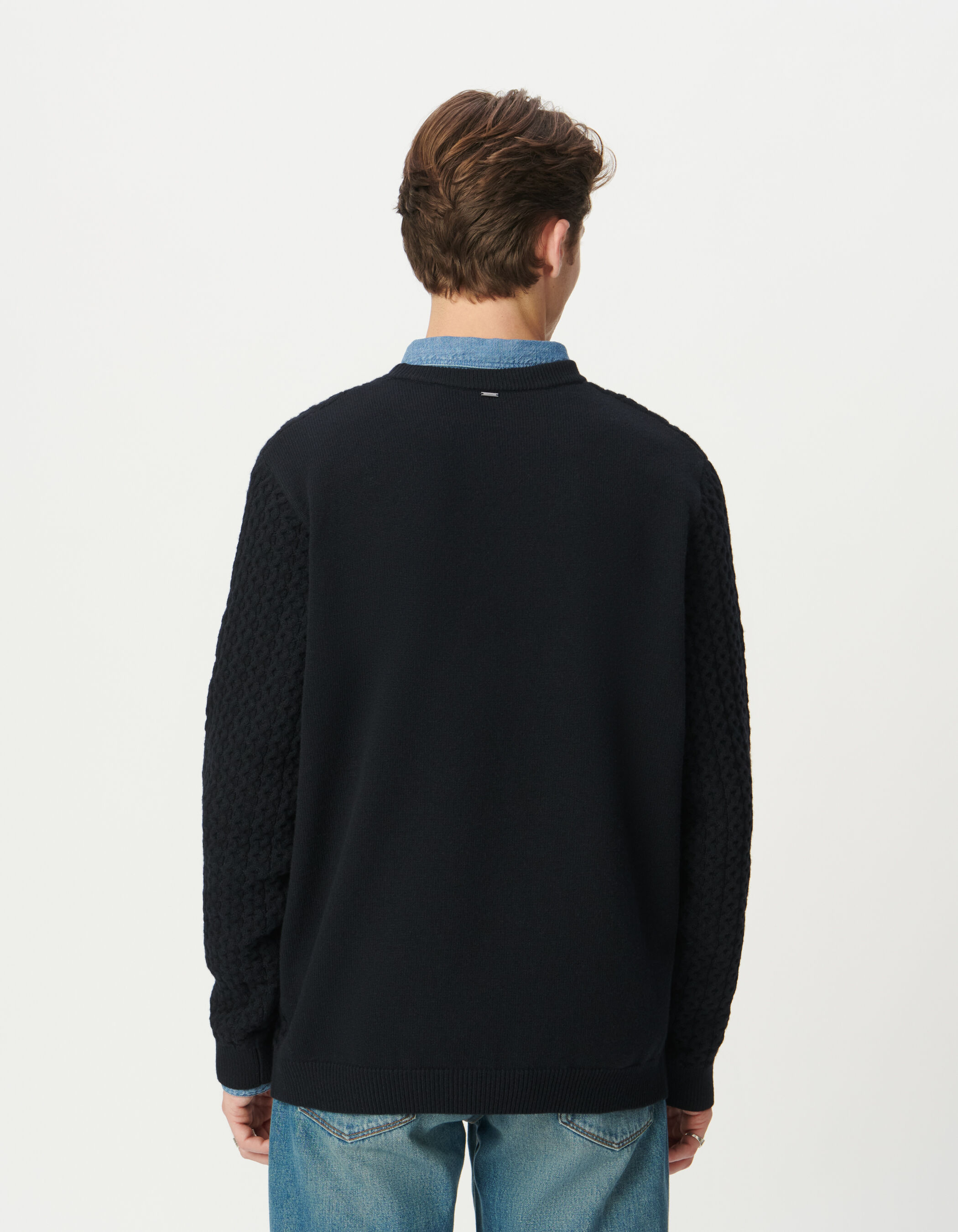 Pull hiver marine tricot relief fantaisie Homme