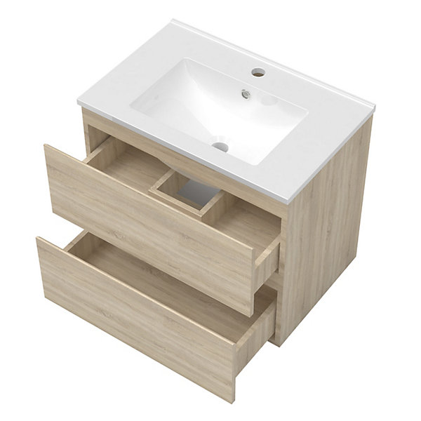 Ensemble meuble de salle de bains 80cm, vasque   colonne   LED miroir mural,chêne