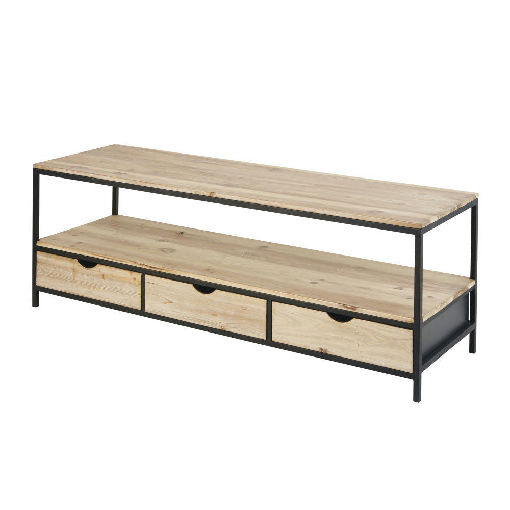 Long Island - Meuble TV en sapin massif et métal