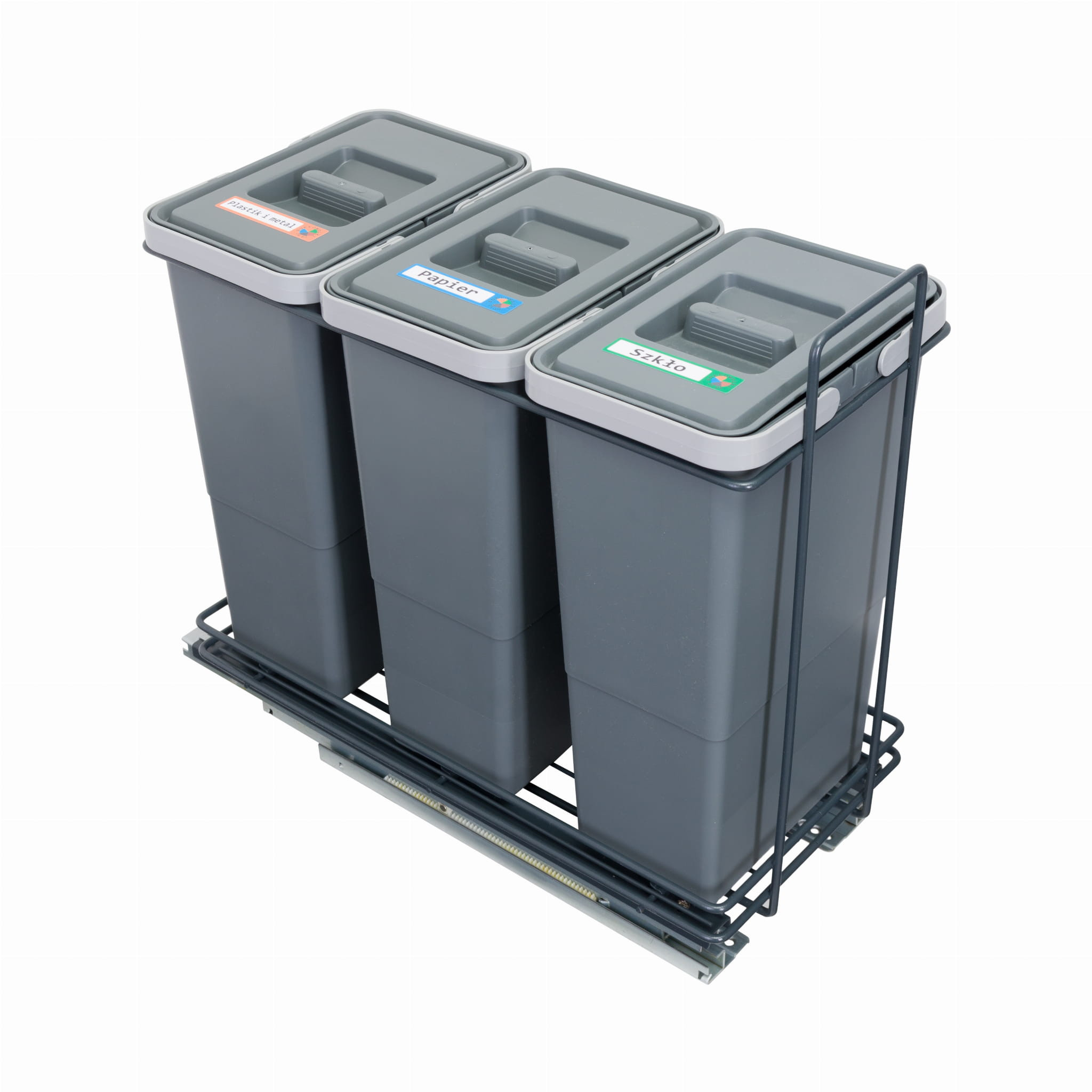 Sortownik śmieci EcoCubeANTRACYT do szafki od 30 cm cichy domyk 3x8 l