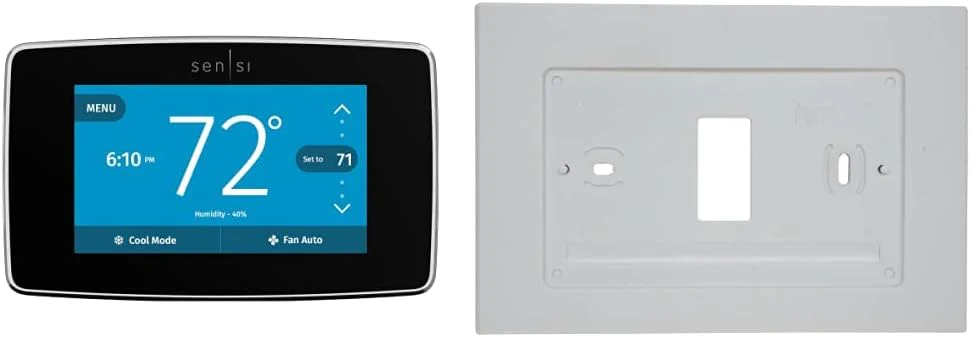 Sensi Touch Wi-Fi Smart Thermostat with Touchscreen Color Display, Works with Alexa, Energy Star Certified, C-wire Required, ST75 Black 5.625 x 3.4 x 1.17(Black/Thermostat + Wall Plate)