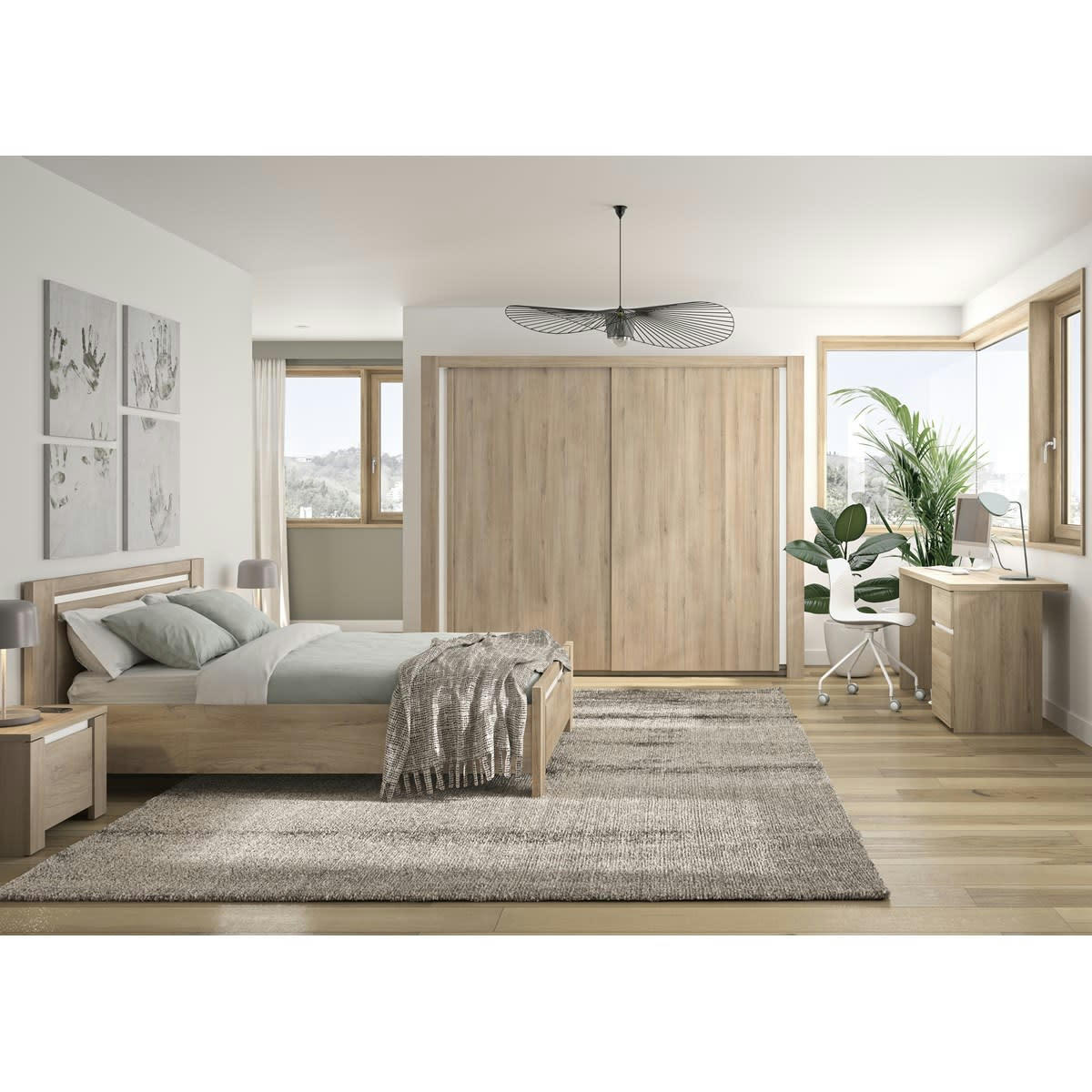 OLERON - Bureau 1 tiroir 1 porte effet bois beige 60x140x75