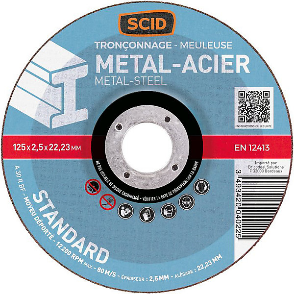 Disque à tronçonner - SCID - Diamètre 115 mm - Métaux - Standard
