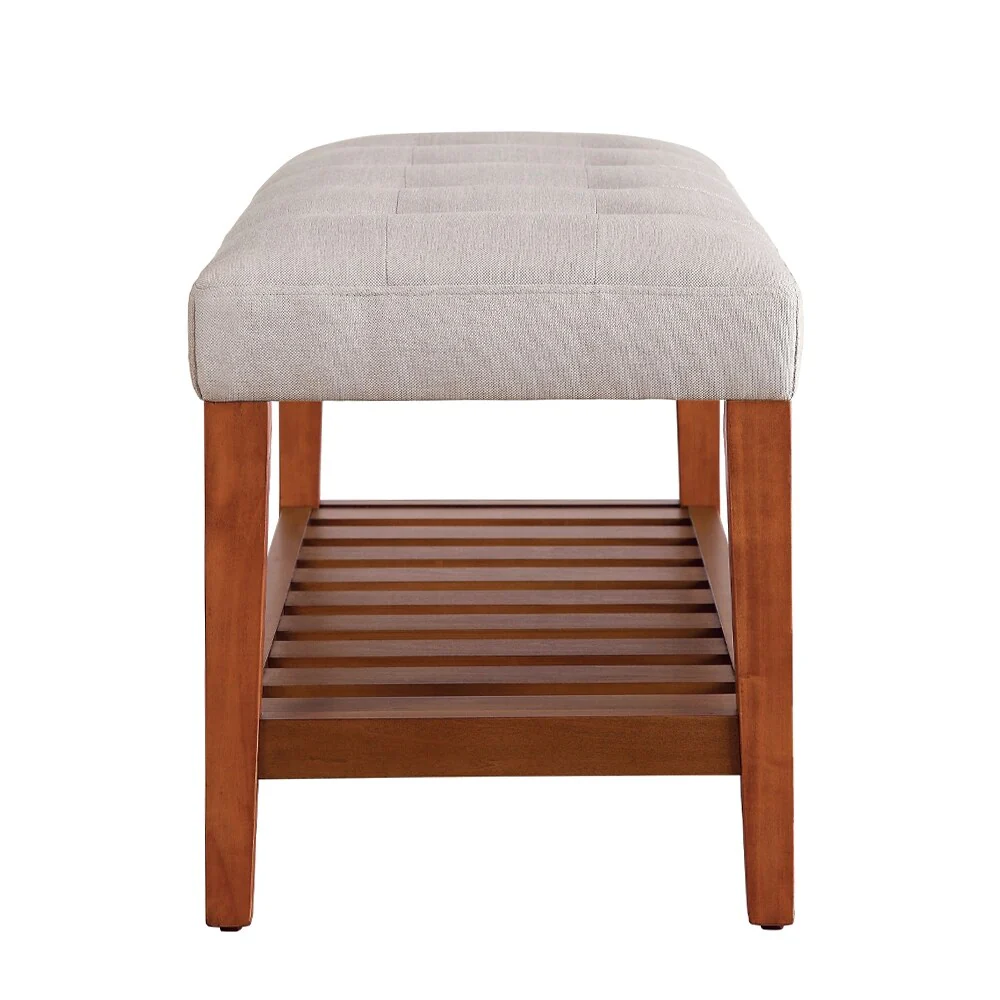 Fabric Upholstered Bench with Open Storage