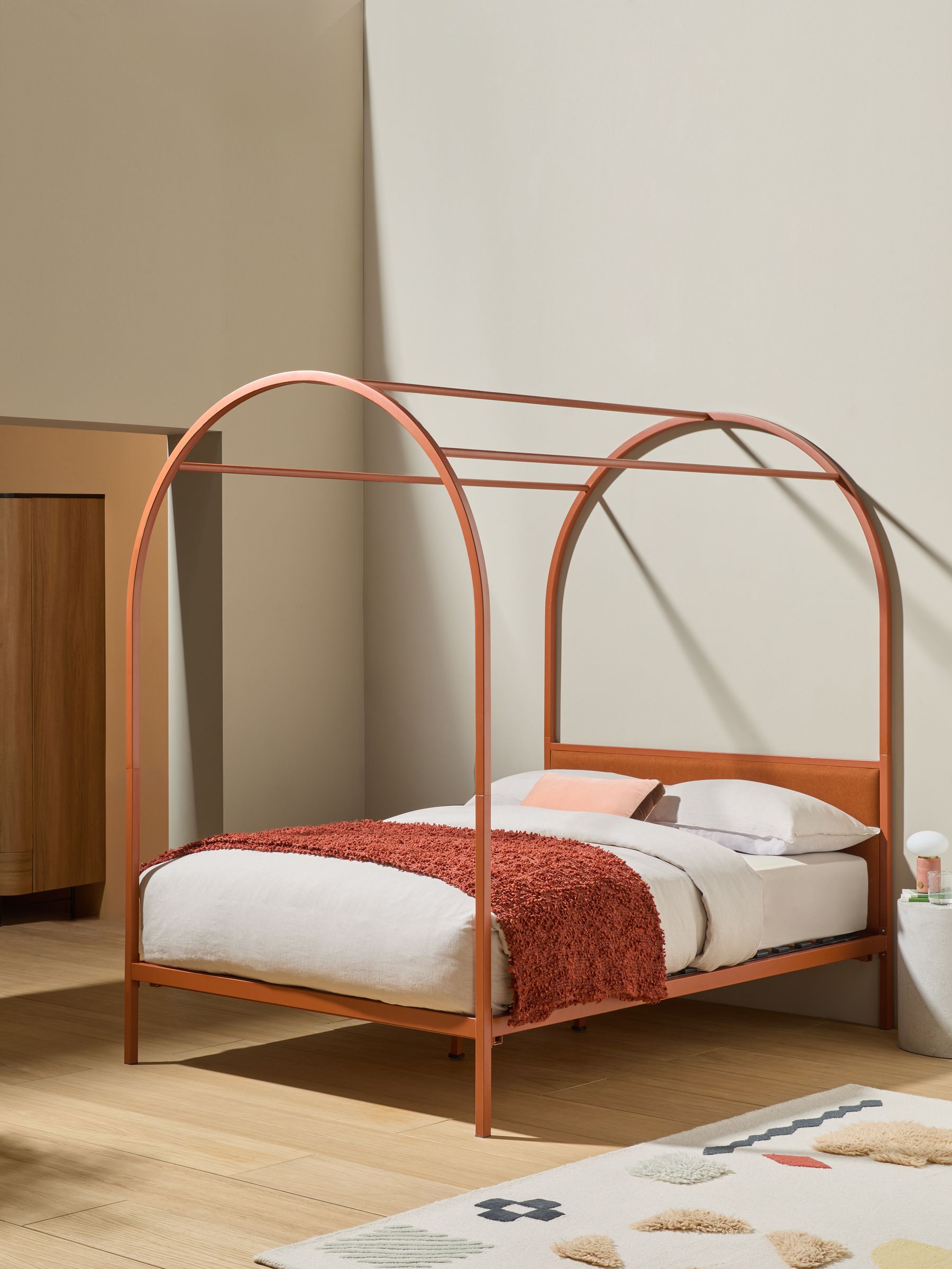 Romy Four Poster Bed in Rust Brown