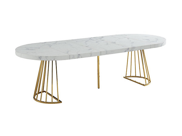 Ensemble table FIRELA   4 chaises KADIJA - Effet marbre blanc et beige