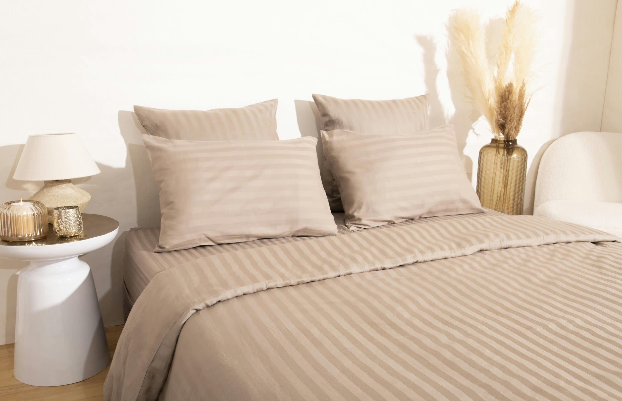 ANNA - Parure de lit en satin de coton rayures ton sur ton 240x220cm