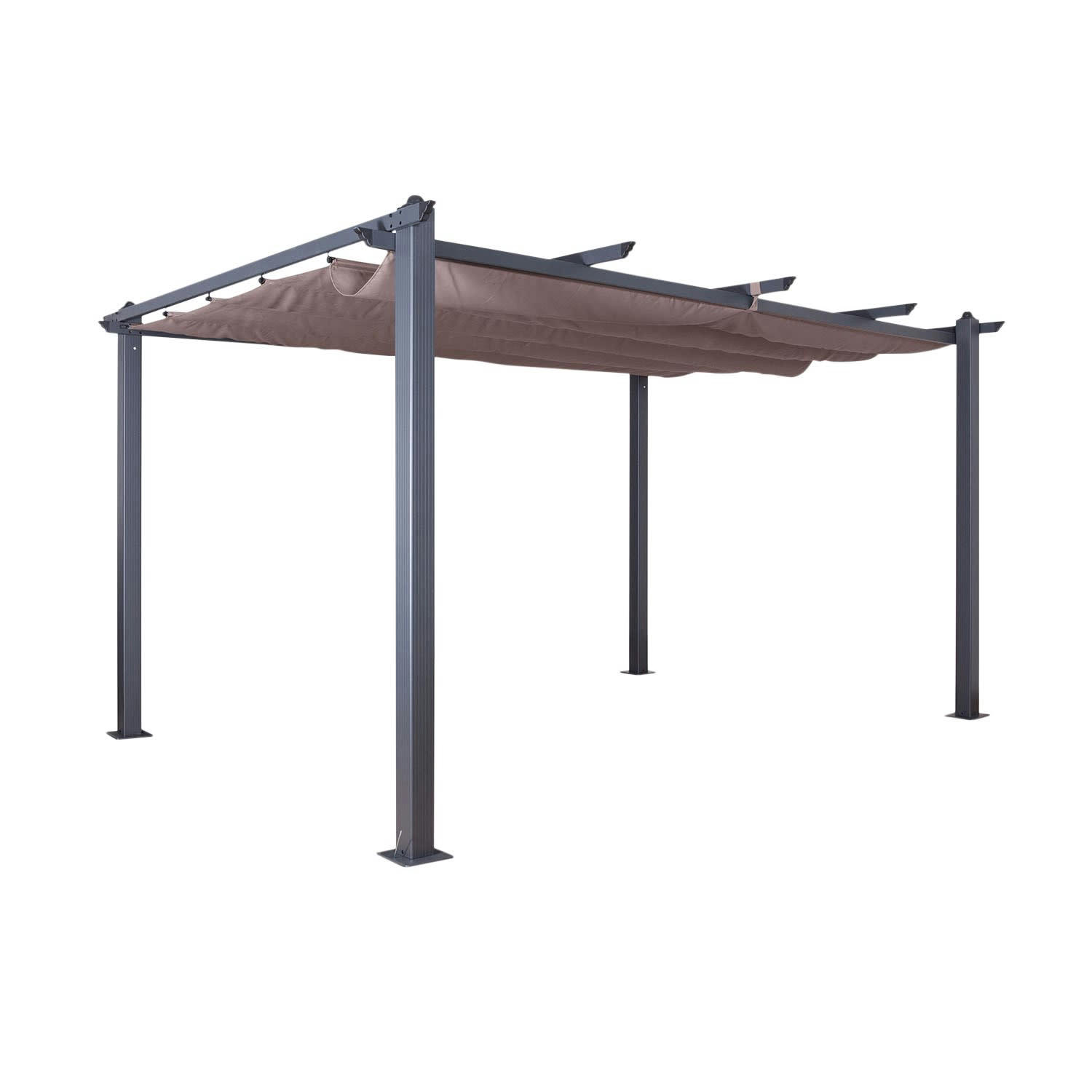 HERO XL - Tonnelle 3x4m avec toile rétractable taupe en aluminium gris
