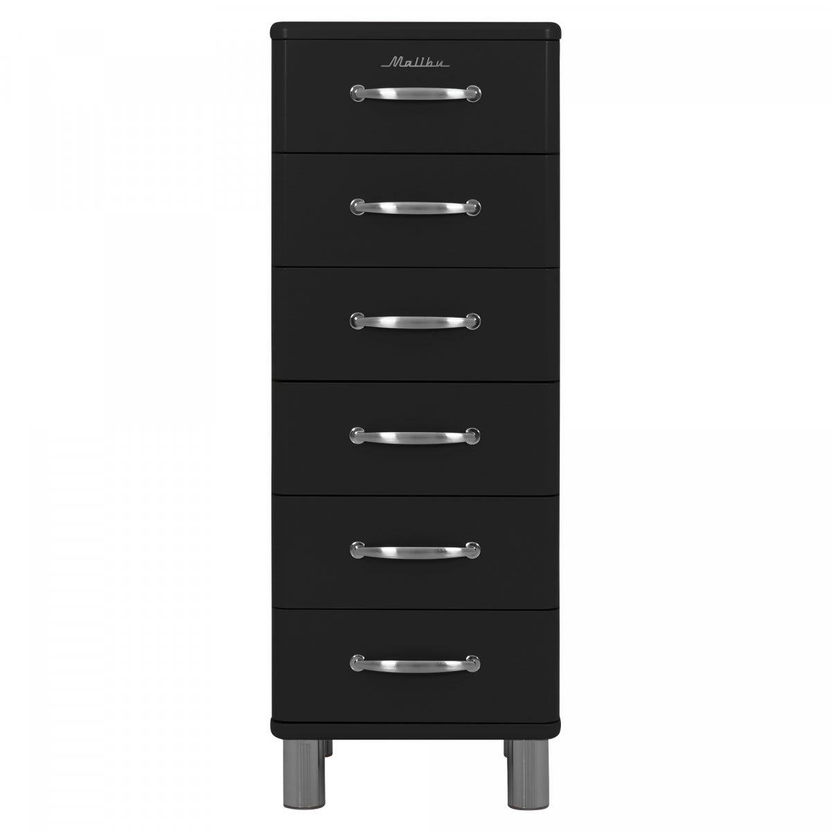 MALIBU - Commode haute 6 tiroirs style vintage noir